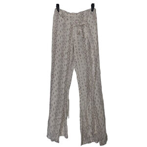 Juniors No Boundaries Boho Wide Leg Wrap Pants Size L Cream with Brown Accents